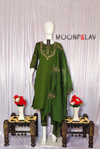 Green Marina Silk Embroidered Suit with Designer Maslin Dupatta