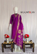Moonpalav Royal Purple Silk Kurti Set with Maslin Dupatta
