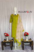 Moonpalav Olive Green Marina Silk Kurti Set with Digital Print Dupatta