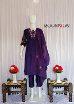 Moonpalav Signature Royal Purple Marina Silk Handwork Kurta Set
