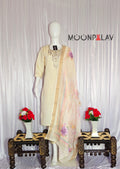Moonpalav Pearl Cream Shimmer Gold Silk Embroidered Suit with Muslin Dupatta