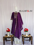 Moonpalav Deep Plum Roman Silk Mirror Work Anarkali Set with Dupatta