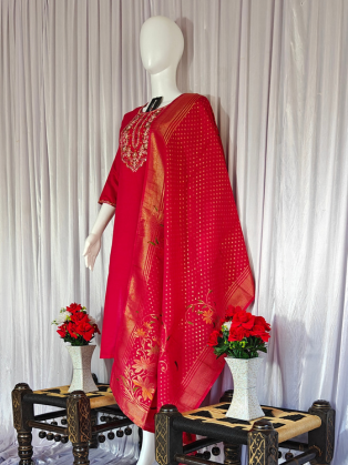 Moonpalav Hot Pink Marina Silk Designer Suit with Meena Work Dupatta