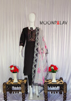 Moonpalav Midnight Black Roman Silk Festive Suit with Chanderi Dupatta