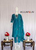 Moonpalav Signature Teal Marina Silk Handwork Kurta Set with Dupatta