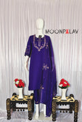 Purple Marina Silk Hand Embroidered Kurti Set with Maslin Dupatta