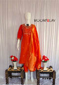 Moonpalav Burnt Orange Viscose Silk Festive Wear Kurti Set