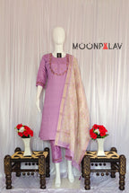Moonpalav Lavender Mist Marina Silk Festive Suit with Digital Print Dupatta