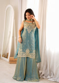 Embroidered Fendy Silk Kurta and Flared Sharara Set with Dupatta