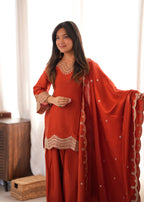 Royal Glass Roman Silk Farshi Shalwar Suit Set | Embroidered 3-Piece Ready to Wear