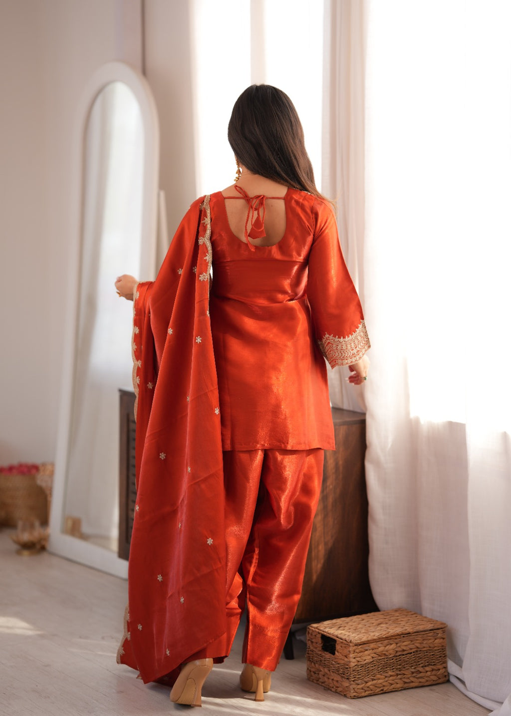 Royal Glass Roman Silk Farshi Shalwar Suit Set | Embroidered 3-Piece Ready to Wear