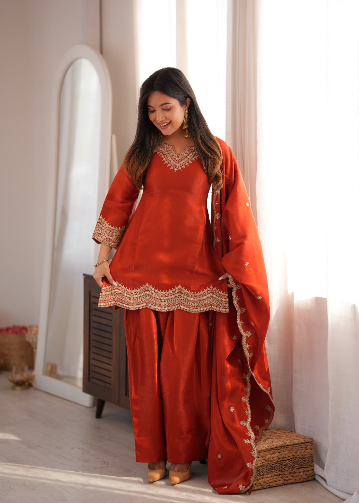 Royal Glass Roman Silk Farshi Shalwar Suit Set | Embroidered 3-Piece Ready to Wear