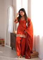 Royal Glass Roman Silk Farshi Shalwar Suit Set | Embroidered 3-Piece Ready to Wear