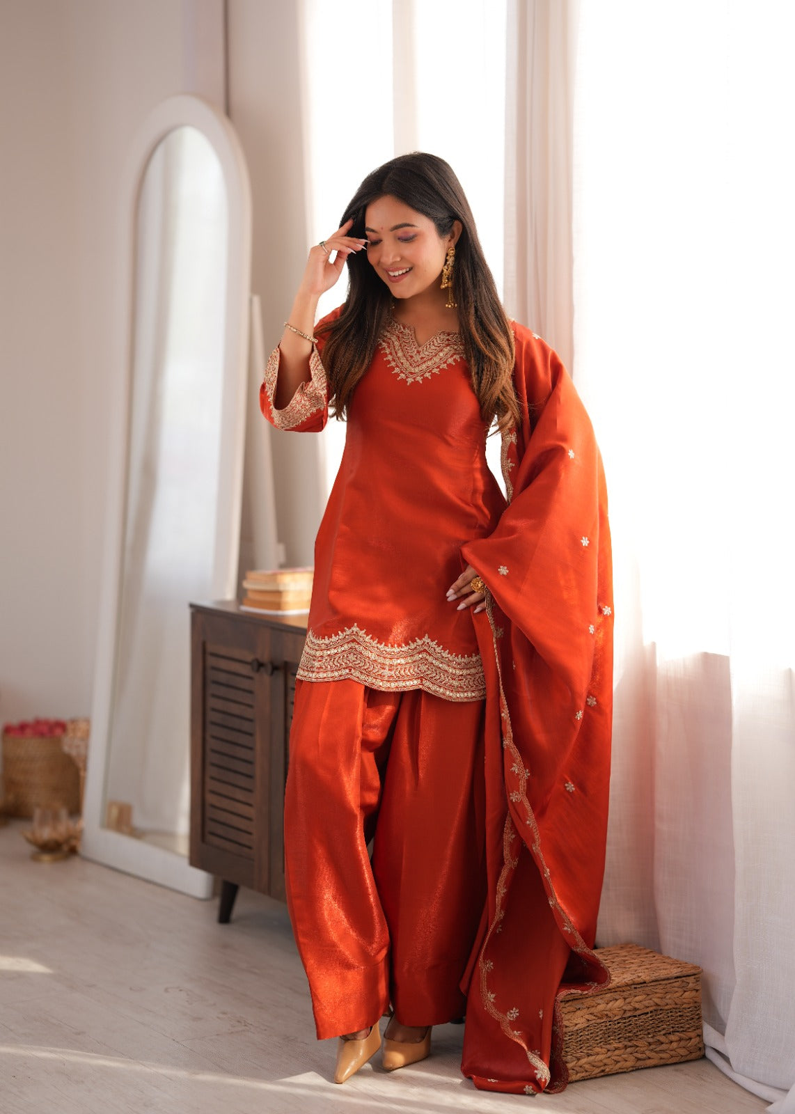 Royal Glass Roman Silk Farshi Shalwar Suit Set | Embroidered 3-Piece Ready to Wear