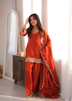 Royal Glass Roman Silk Farshi Shalwar Suit Set | Embroidered 3-Piece Ready to Wear