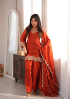 Royal Glass Roman Silk Farshi Shalwar Suit Set | Embroidered 3-Piece Ready to Wear