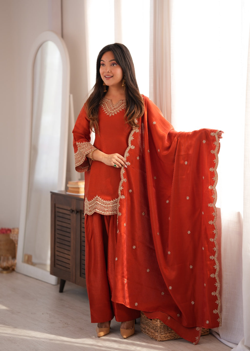 Royal Glass Roman Silk Farshi Shalwar Suit Set | Embroidered 3-Piece Ready to Wear