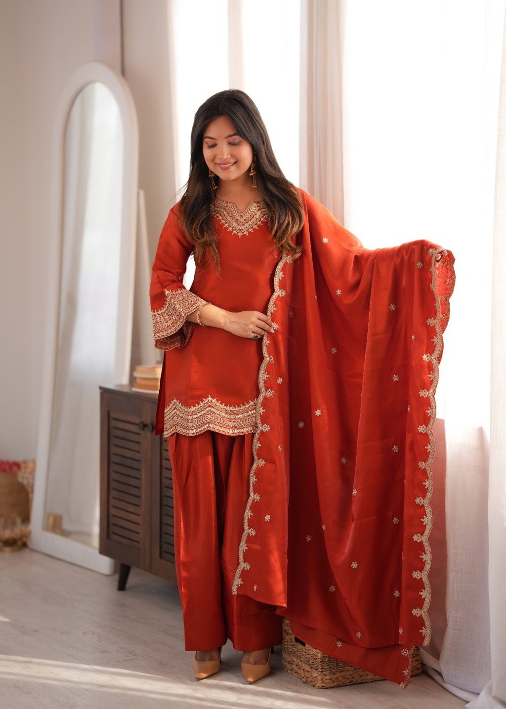 Royal Glass Roman Silk Farshi Shalwar Suit Set | Embroidered 3-Piece Ready to Wear
