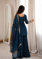 Women’s Pure Crunchy Silk Zari Embroidered Bell Bottom Suit Set | Festive Wedding Wear