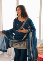 Women’s Pure Crunchy Silk Zari Embroidered Bell Bottom Suit Set | Festive Wedding Wear